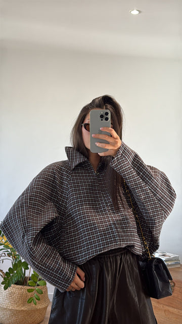 VESTE "KYLIE" CARREAUX CHOCOLAT BLEU