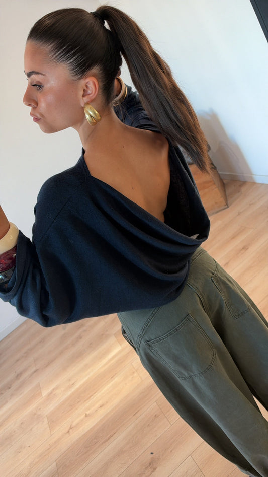 PULL DOS NU "CHIARA" BLEU MARINE